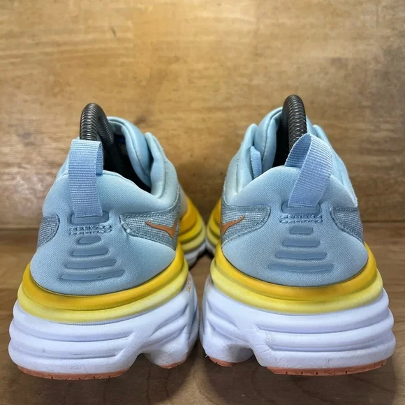 Hoka One One Bondi 8 REFLECTIVE Womens Size 9 Running Shoes Sneakers Blue Yellow - Picture 5 of 12